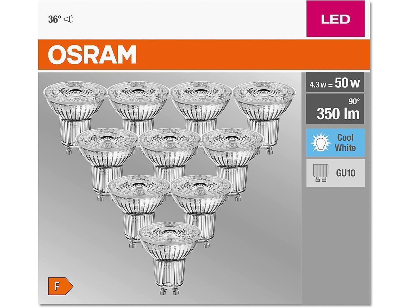 10er-Pack OSRAM LED Base PAR16 GU10 LED Strahler 4.3w wie 50w 36° 4000k neutralweiß Glas