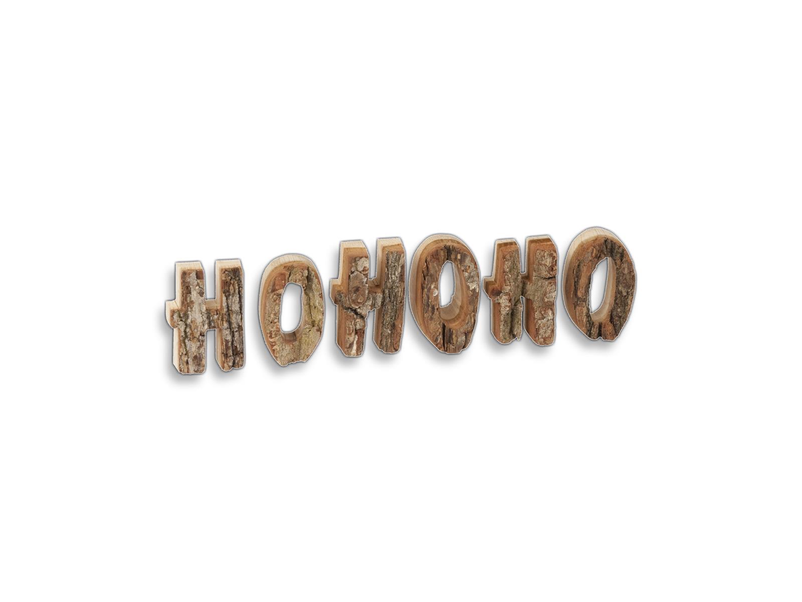 Deko Schrift Buchstaben HOHOHO" mit Rinde aus Holz 25 cm"
