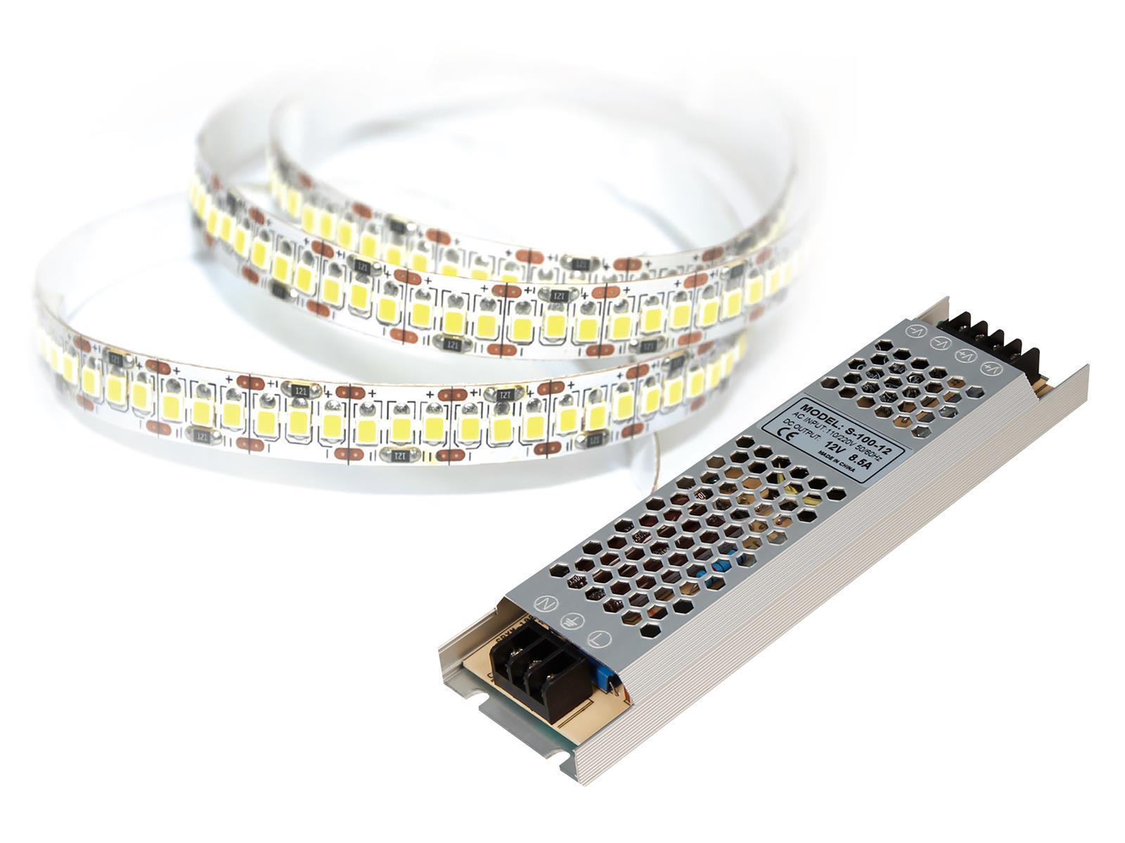 LED-Stripe SET, 204LED/m, 1700lm/m, 18W/m, warmweiß, 5m Rolle, incl. 100W Trafo