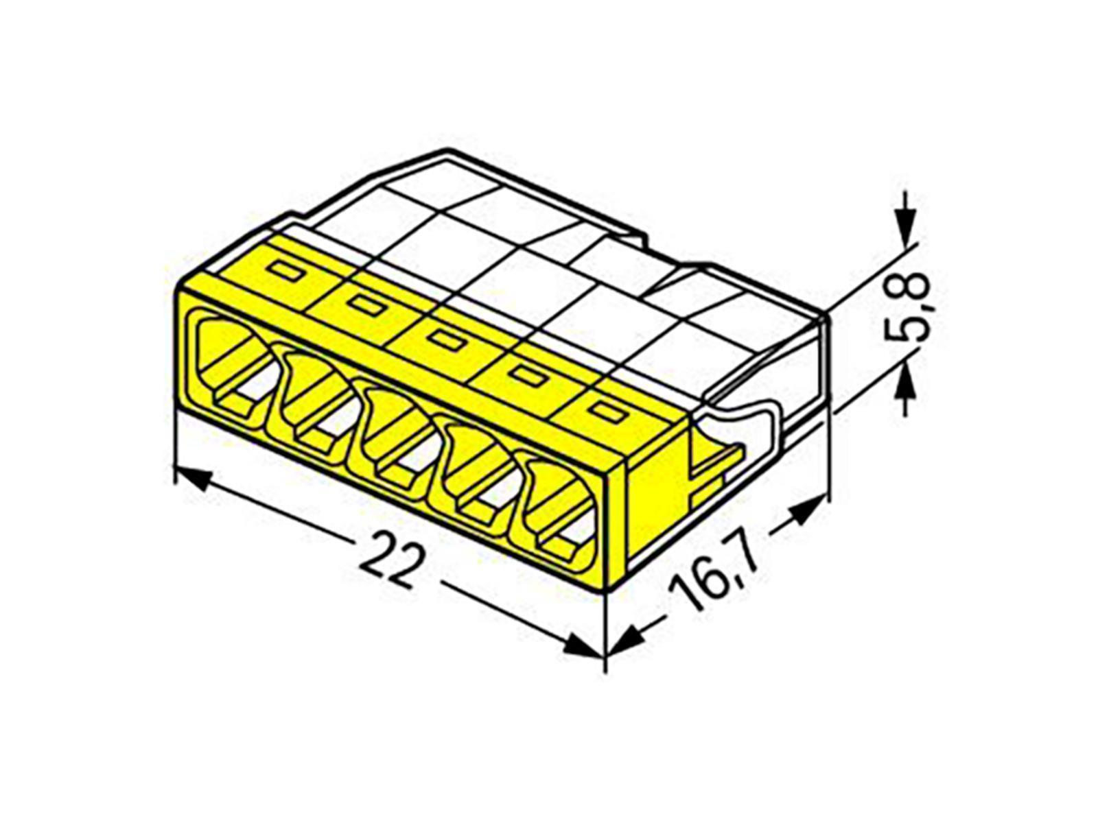 COMPACT-Verbindungsdosenklemme WAGO, eindrähtige Leiter, 5 Klemmstellen, gelb
