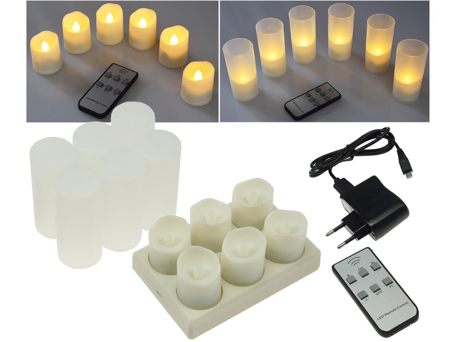 LED Kerzen mit IR-Fernbedienung, 6er-SetLadestation + Netzteil, warmweiß