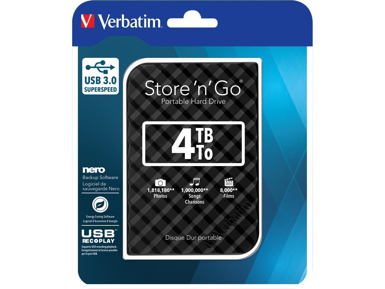 Externe Festplatte ''Store 'n' Go'' Verbatim, 4 TB Speicher, USB 3.0, inkl. Kabel