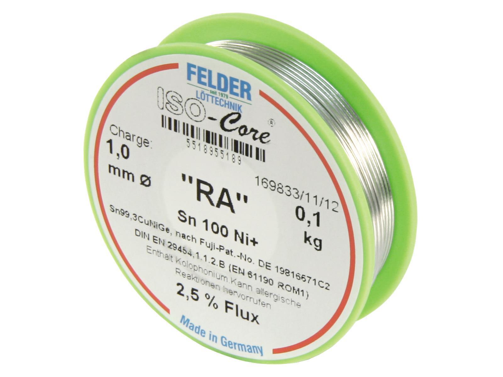 Lötzinn auf Rolle FELDER ISO-Core ''RA'', 1,0mm, 100g, bleifrei (Sn100%Ni+)