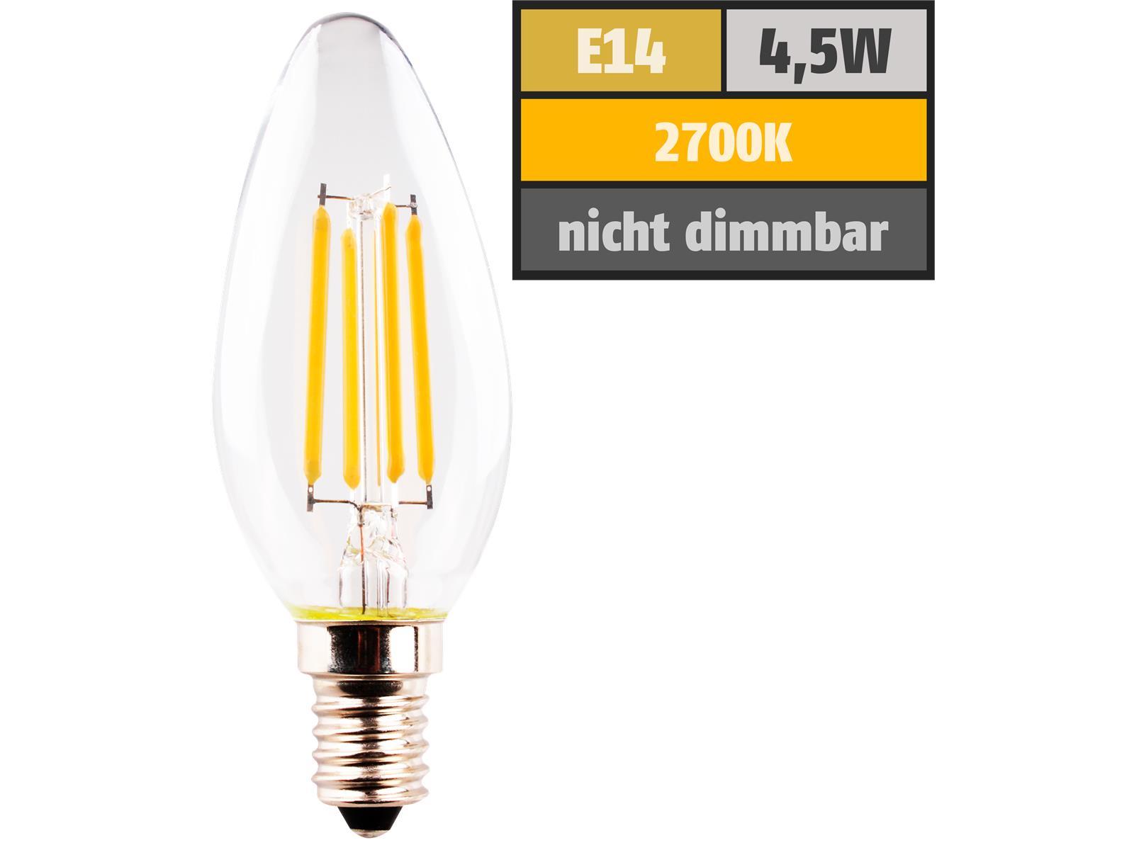LED-Filament Kerzenlampe, E14, 4,5W, 470lm, 2700K, warmweiß