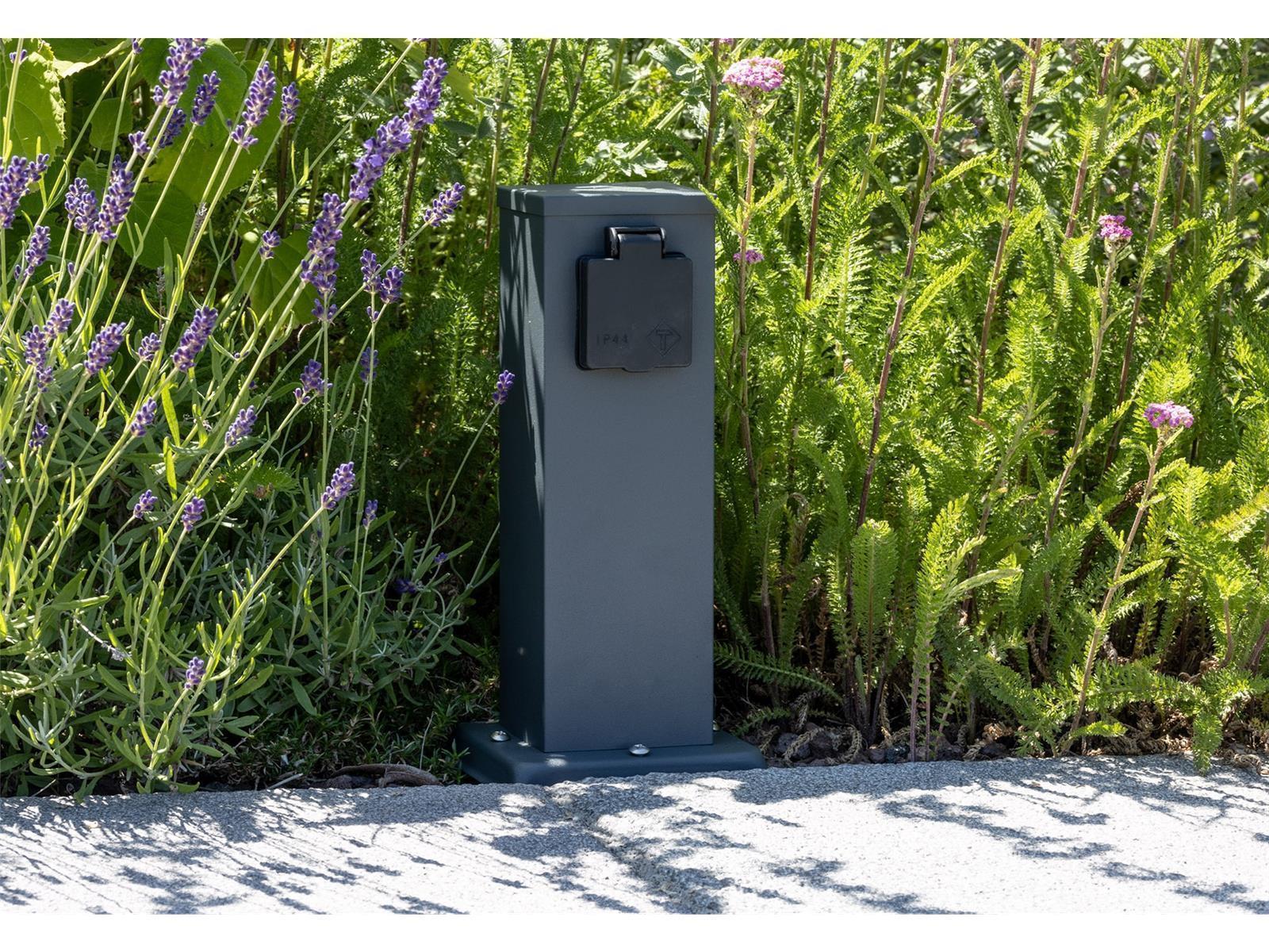 Steckdosensäule 2-fach, IP44, Anthrazit250V~/ 16A, 13x13x27cm