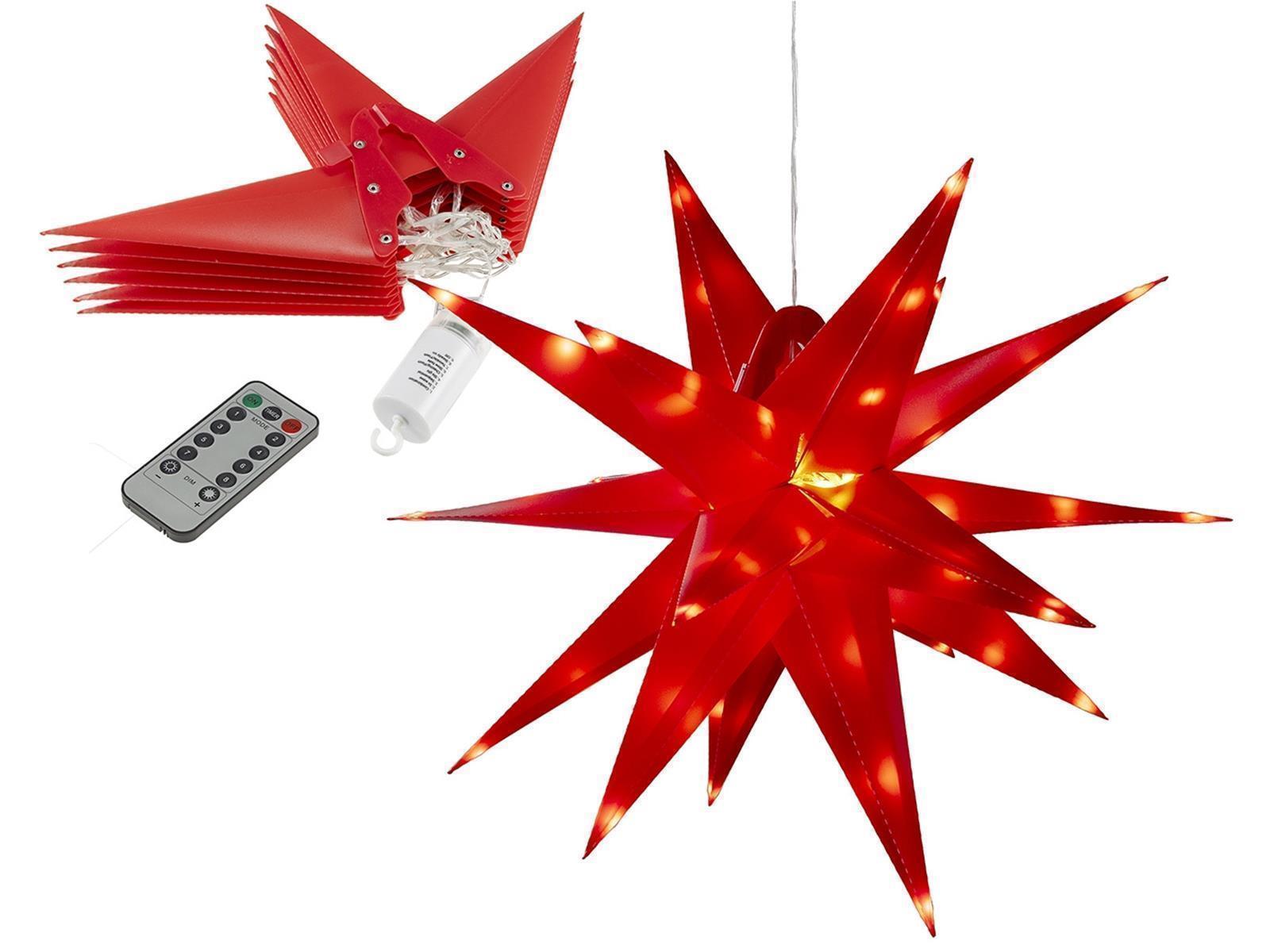 Großer 3D Weihnachtsstern rot, 56cm72 warmweiße LEDs, Batteriebetrieb