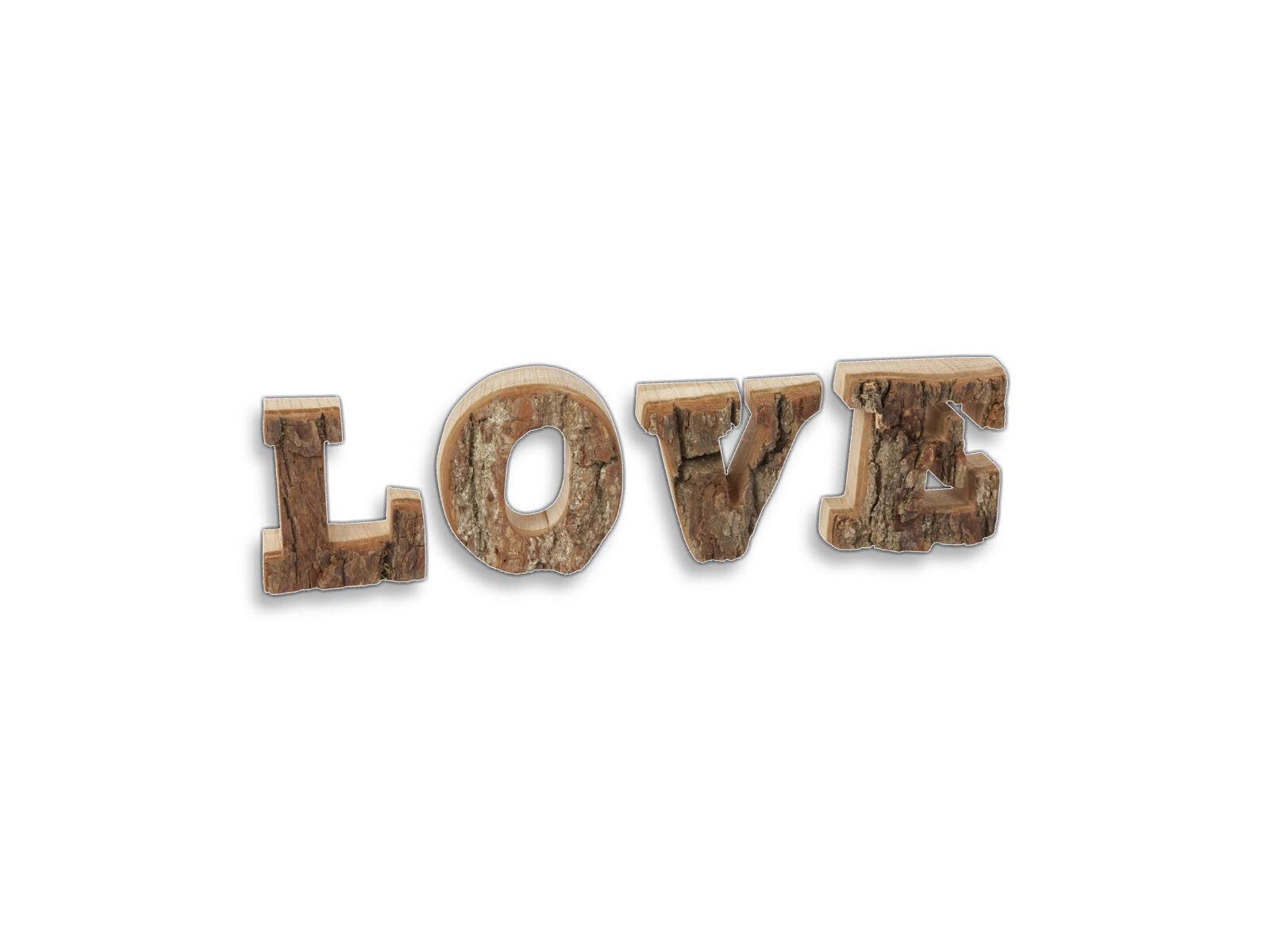 Deko Schrift Buchstaben LOVE" mit Rinde aus Holz 27 cm"
