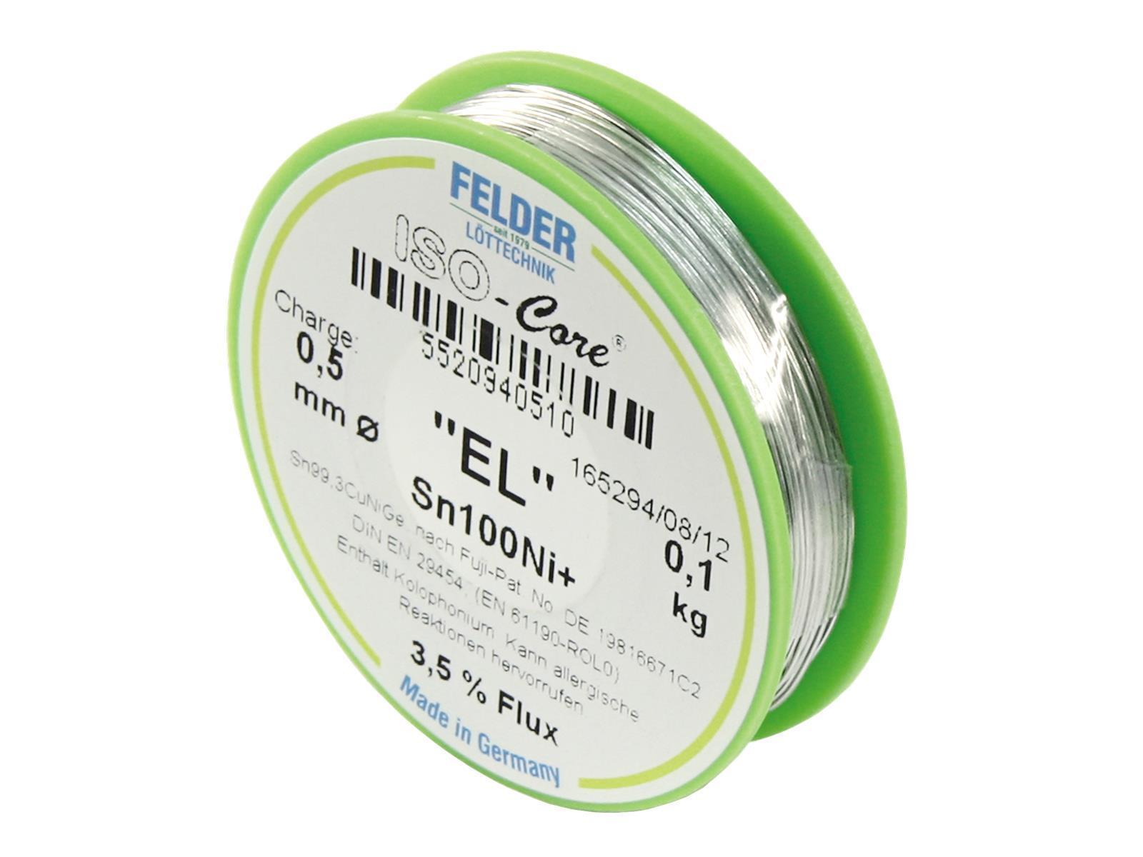 Lötzinn auf Rolle FELDER ISO-Core ''EL'', 0,5mm, 100g, bleifrei (Sn100%Ni+)