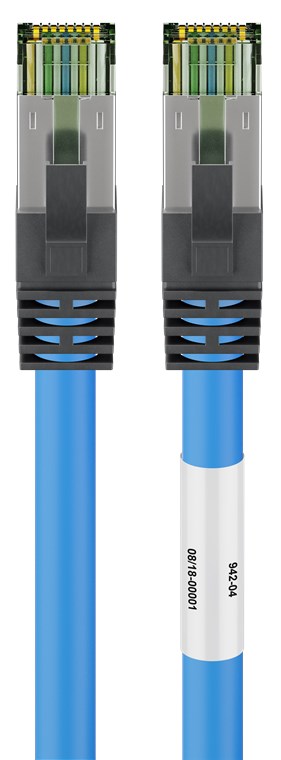 RJ45 (CAT 6A, 500 MHz) Patchkabel mit CAT 8.1 S/FTP Rohkabel, blau