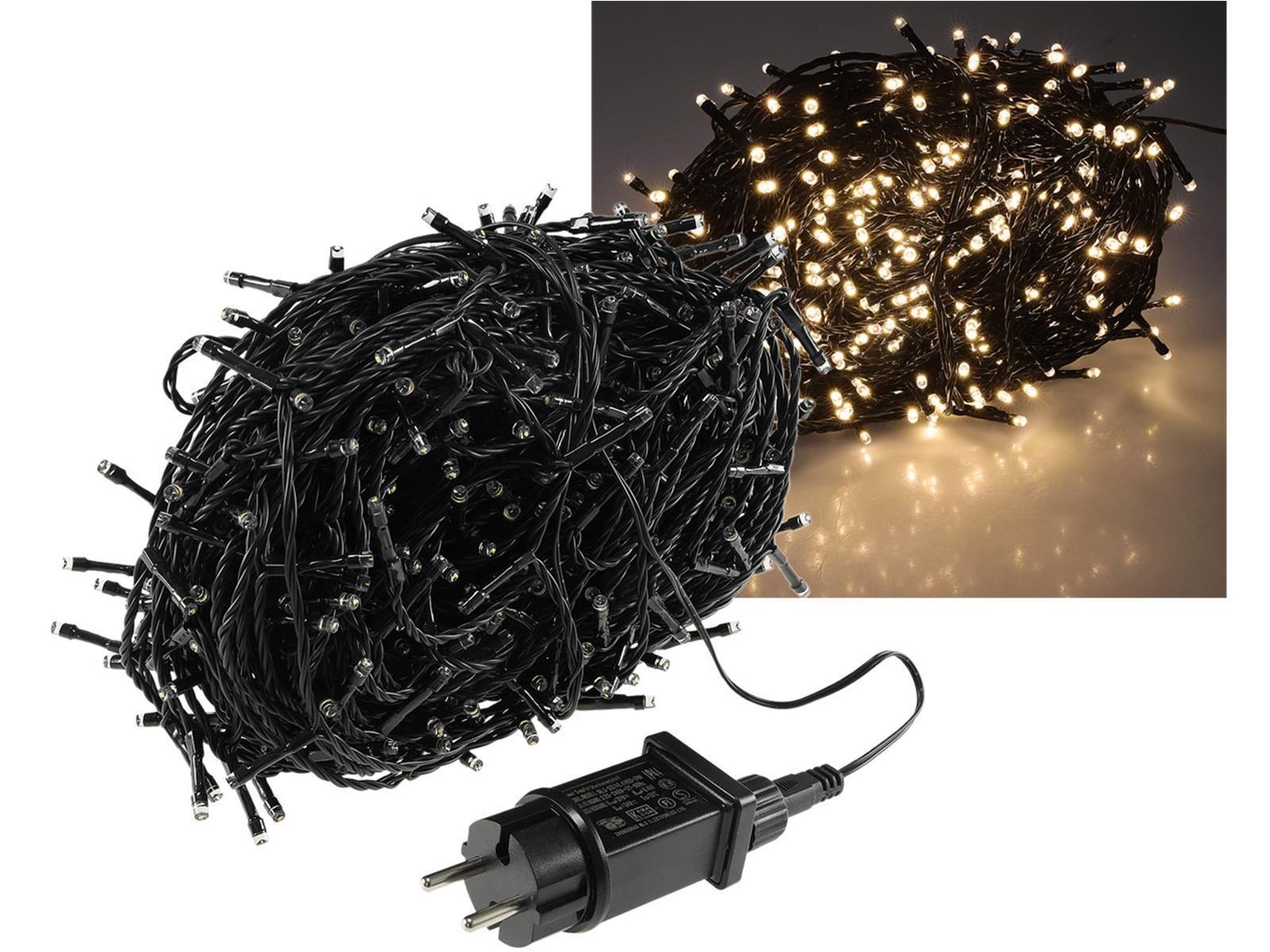 LED Aussen-Lichterkette "CT-ALK600" 60mwarmweiß, Kabel schwarz, IP44, 600 LEDs