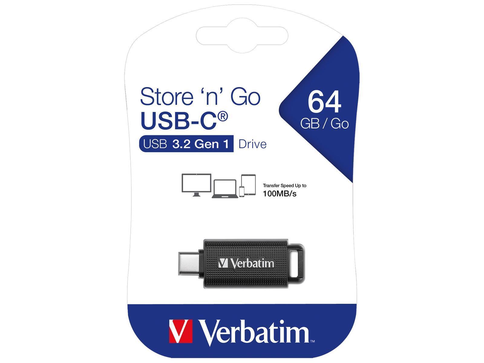 USB-C 3.2 Stick Verbatim, 64GB Speicher, Store 'n' Go, Typ C, Schiebemechanismus