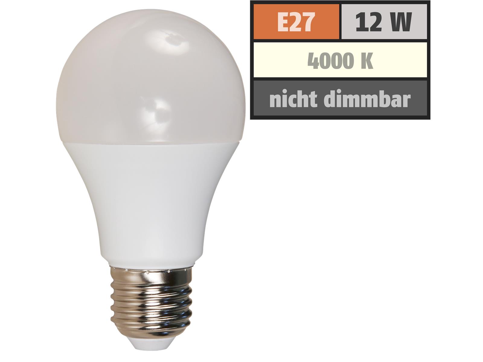 LED Glühlampe McShine, E27, 12W, 1050lm, 240°, 4000K, neutralweiß, Ø60x109mm