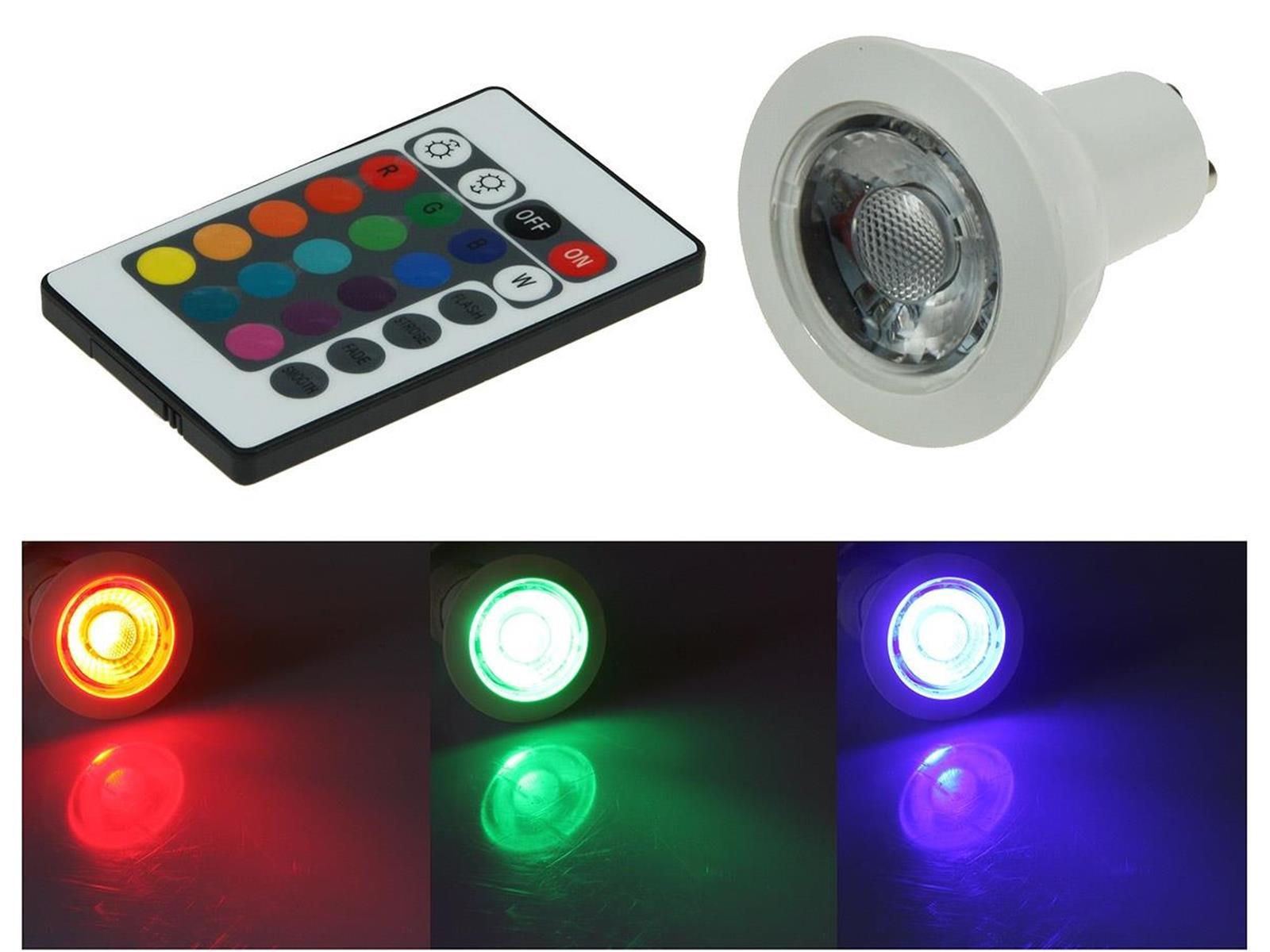 LED Strahler GU10 RGB mit Fernbedienung3W, Abstrahlwinkel 170°