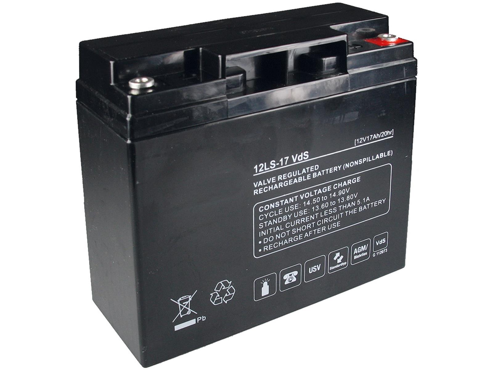 Bleiakku Q-Batteries 12V/17AhVdS-Zulassung, LxBxH 181x77x167mm, 5,1kg