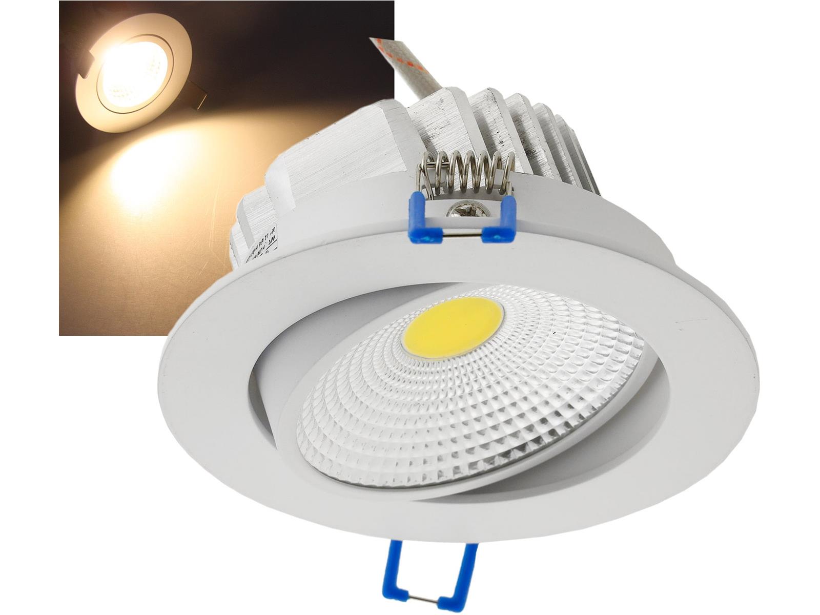 LED-Einbauleuchte "COB-7", 7W, 550lm3000K, 75°, Ø109xT47mm, Rahmen weiß