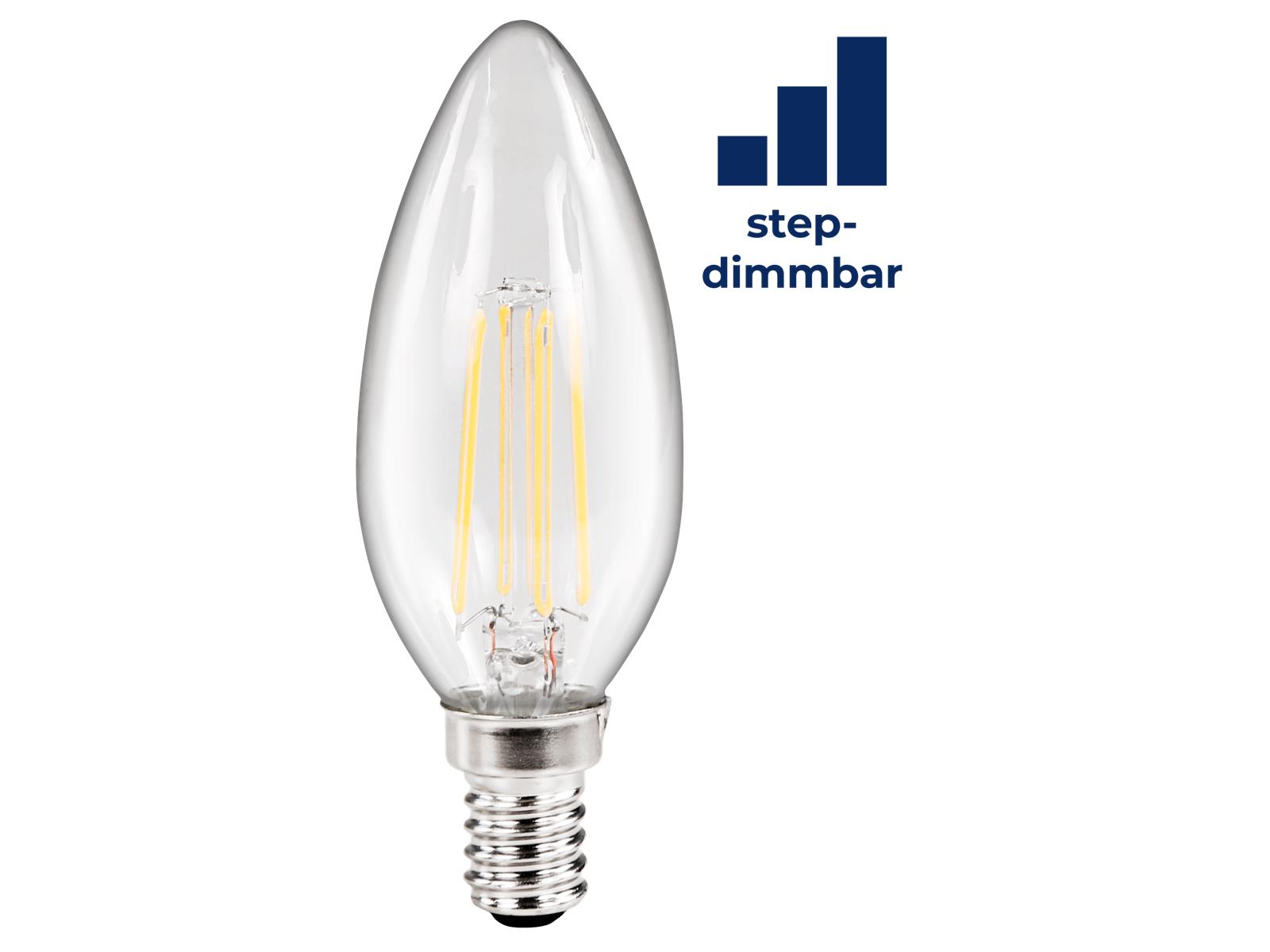 LED Filament Kerzenlampe McShine ''Filed'', E14, 4W, 470lm, warmweiß, step-dimmbar