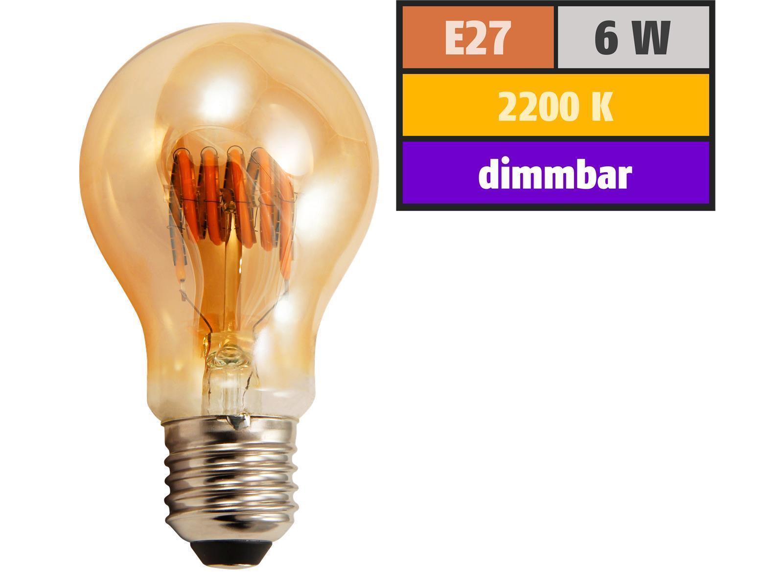 LED Filament Glühlampe McShine ''Retro'' E27, 6W, 490lm, goldenes Glas, dimmbar