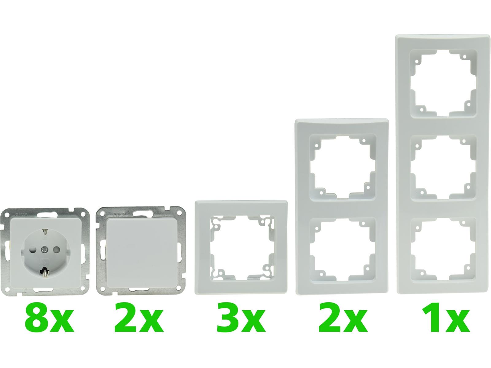 DELPHI Starter-Kit, 16-teilig "PRO",weiß8x Steckdose, 2x Schalter, Klemmanschluß