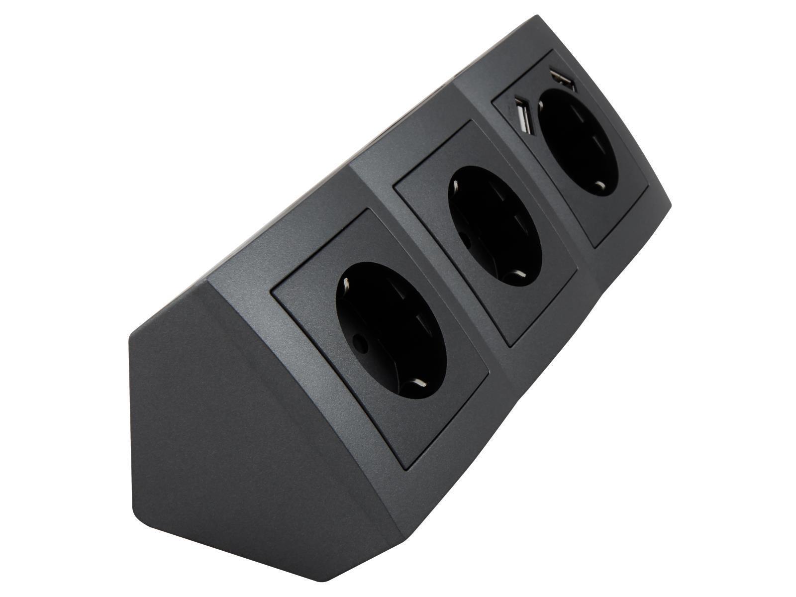 Steckdosenblock McPower ''Flair'' Aufbau, anthrazit, 3-fach Schutzkontakt + USB