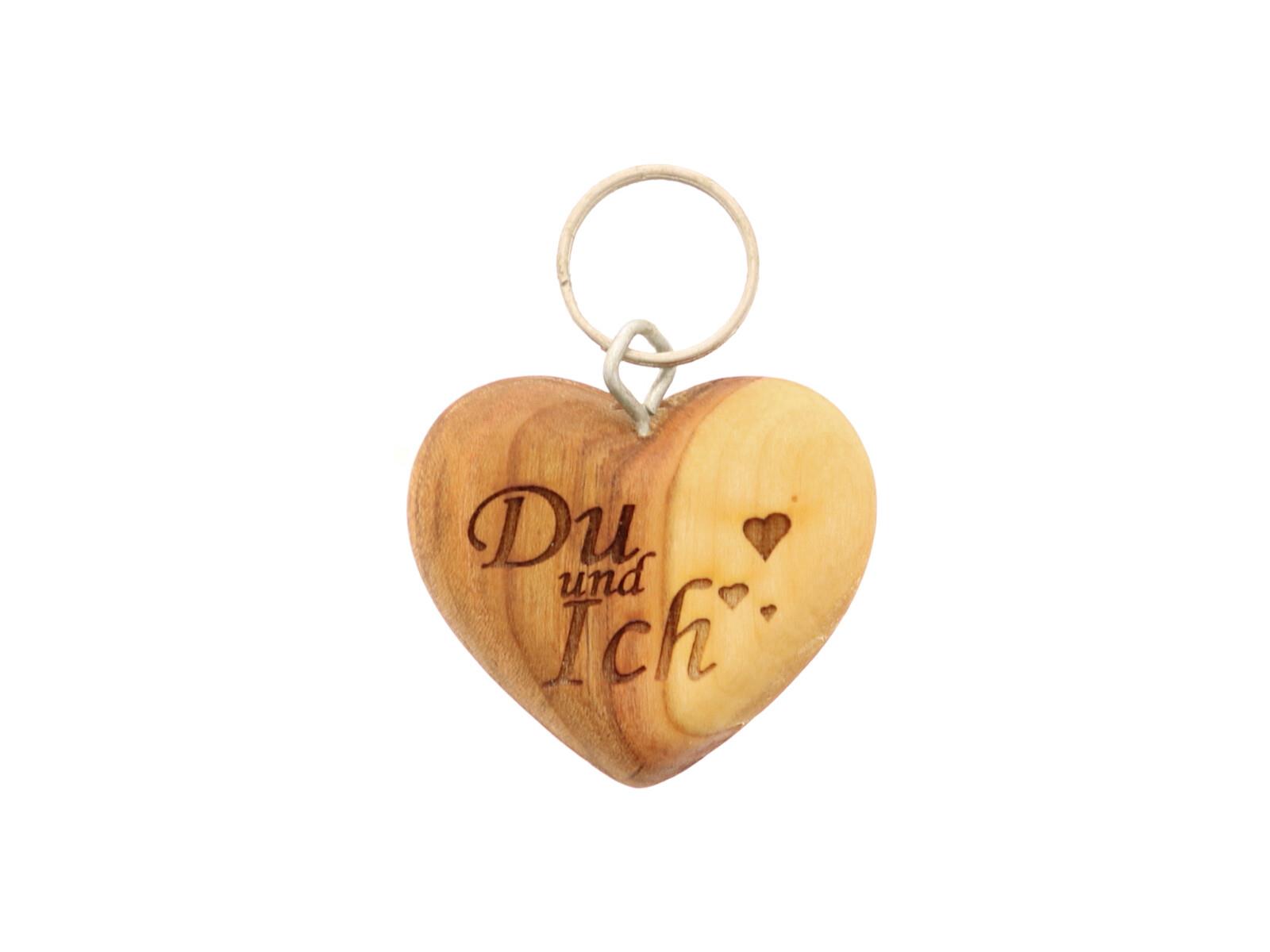 Schlüsselanhänger Herz mit Gravur Du & Ich" 6 cm"