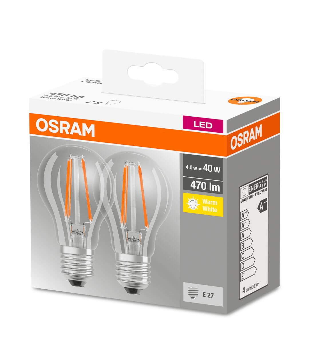 Osram LED BASE CLASSIC A 40 4W = 40W E27 Glühbirne 470lm 2700K Warmweiß [2er Pack]