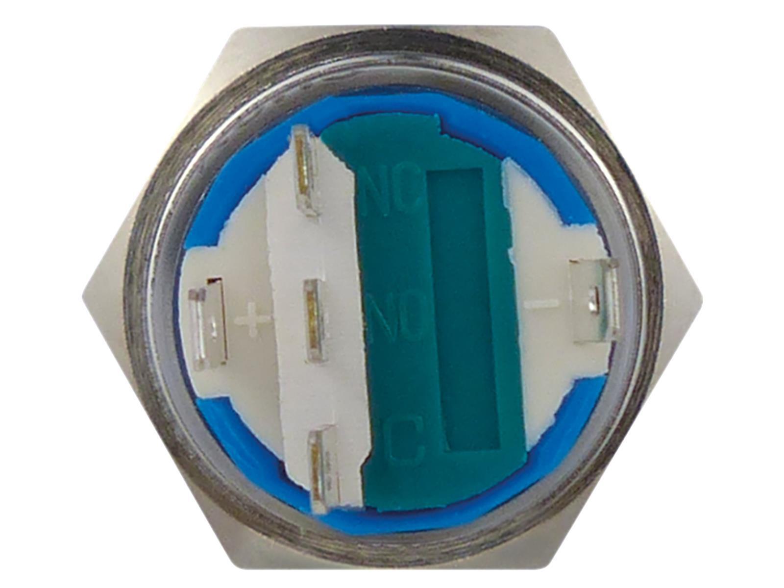 Vollmetalltaster mit Ringbeleuchtung, weiss, 19mm-Ø, 250V, 5A, Lötanschluss