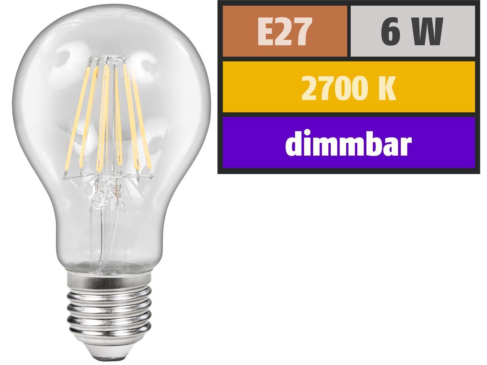 LED Filament Glühlampe McShine ''Filed'', E27, 6W, 620 lm, warmweiß, dimmbar, klar