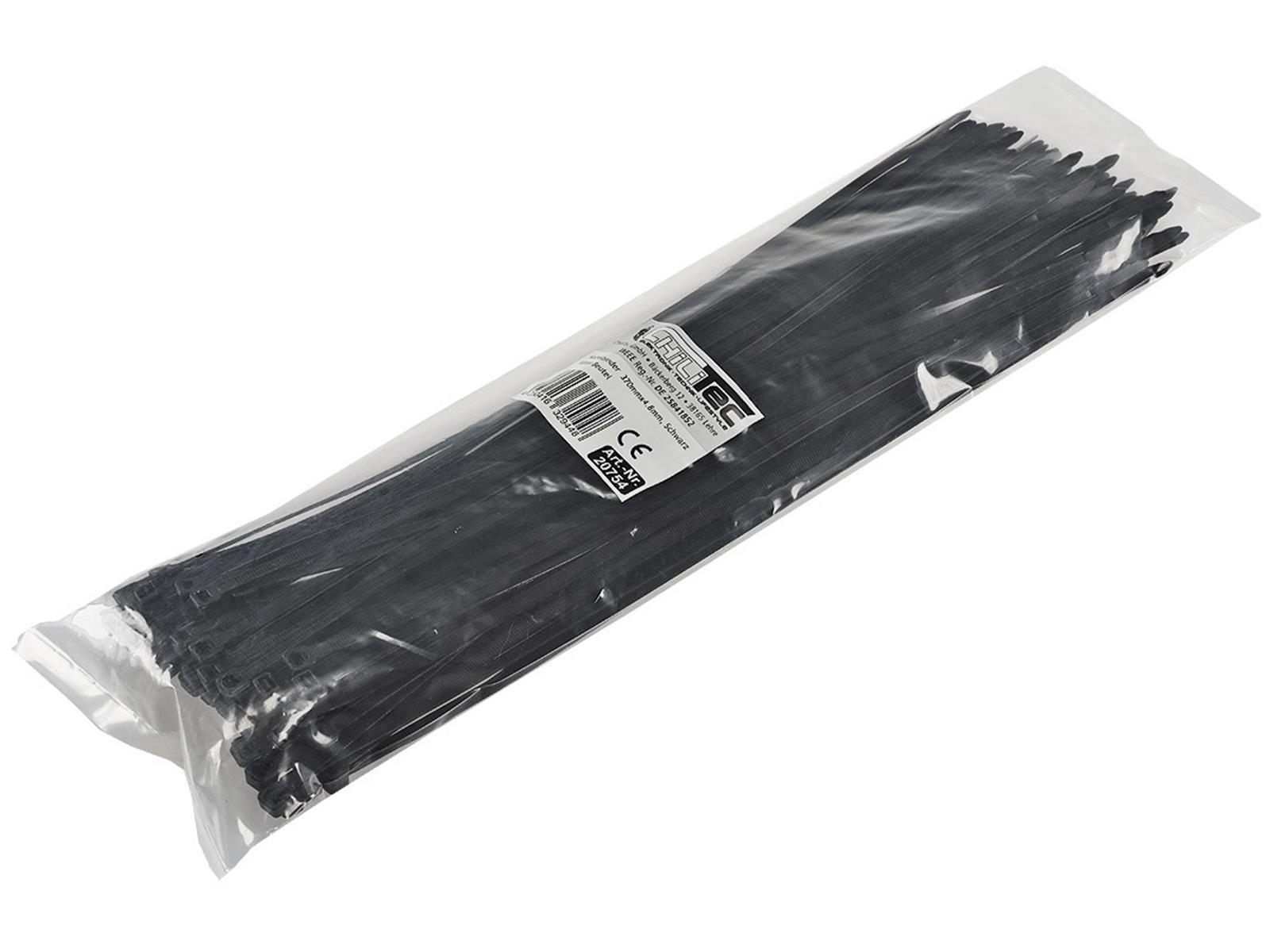 Kabelbinder 370mm x 4,8mm, schwarz100er Pack, hohe Zugkraft, UV fest