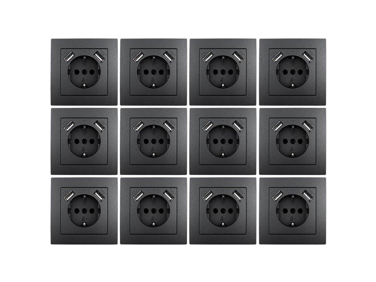 Schutzkontakt-Steckdose mit 2x USB McPower ''Flair'' 250V~/16A, 5V/2,1A, 12er-Pack