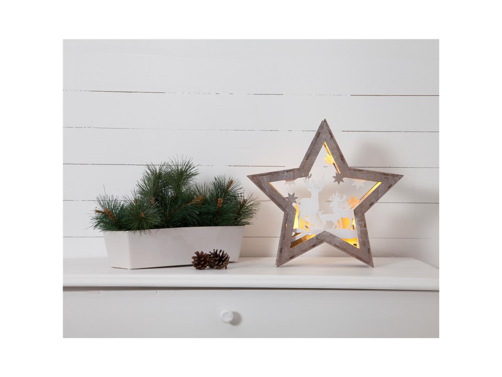 LED-Dekostern ''Fauna'', 10 LEDs, warmweiß, braun/weiß, 32x34cm, batteriebetrieben LED-Dekostern ''Fauna'', 10 LEDs, warmweiß, braun/weiß, 32x34cm, batteriebetrieben