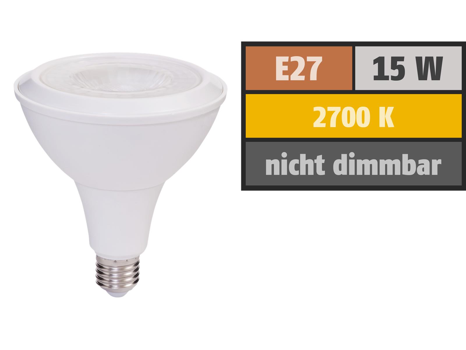 LED-Strahler PAR38, E27, 15W, 1.000 lm, IP54, warmweiß
