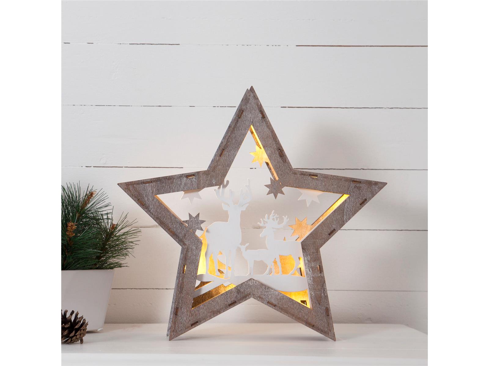 LED-Dekostern ''Fauna'', 10 LEDs, warmweiß, braun/weiß, 32x34cm, batteriebetrieben LED-Dekostern ''Fauna'', 10 LEDs, warmweiß, braun/weiß, 32x34cm, batteriebetrieben