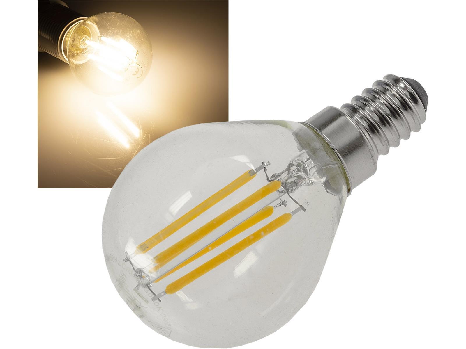LED Tropfenlampe E14 "Filament T4"3000k, 500lm, 230V/4W, warmweiß