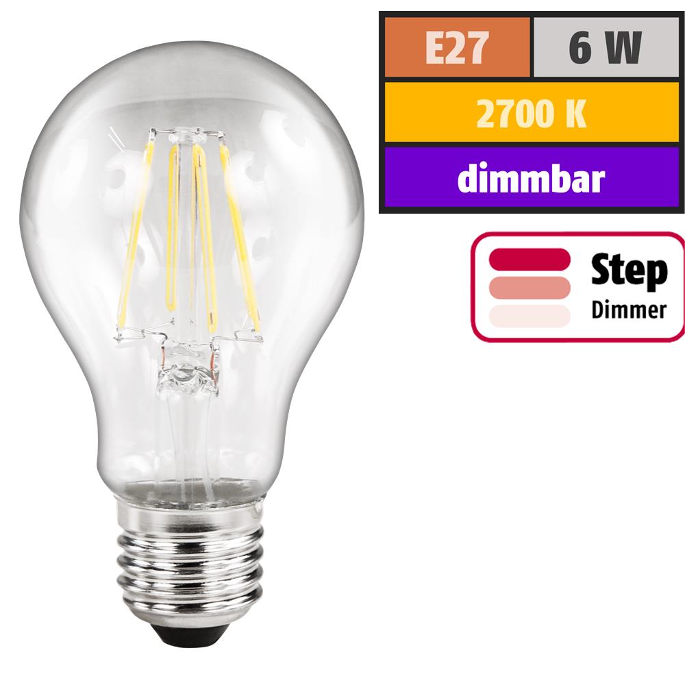 LED Filament Glühlampe McShine ''Filed'', E27, 6W, 620lm, warmweiß, step-dimmbar
