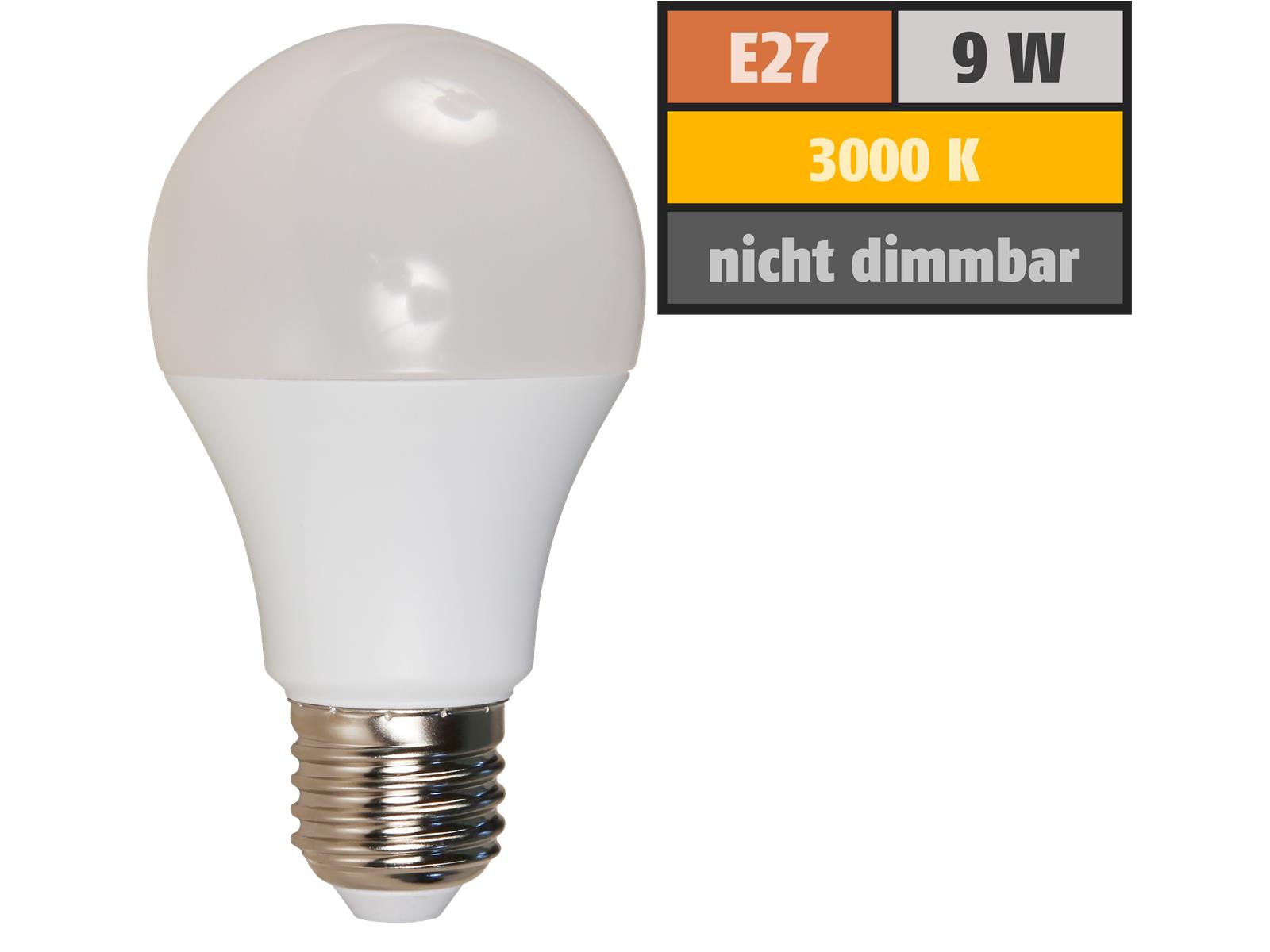 LED Glühlampe McShine, E27, 9W, 850lm, 240°, 3000K, warmweiß, Ø60x109mm