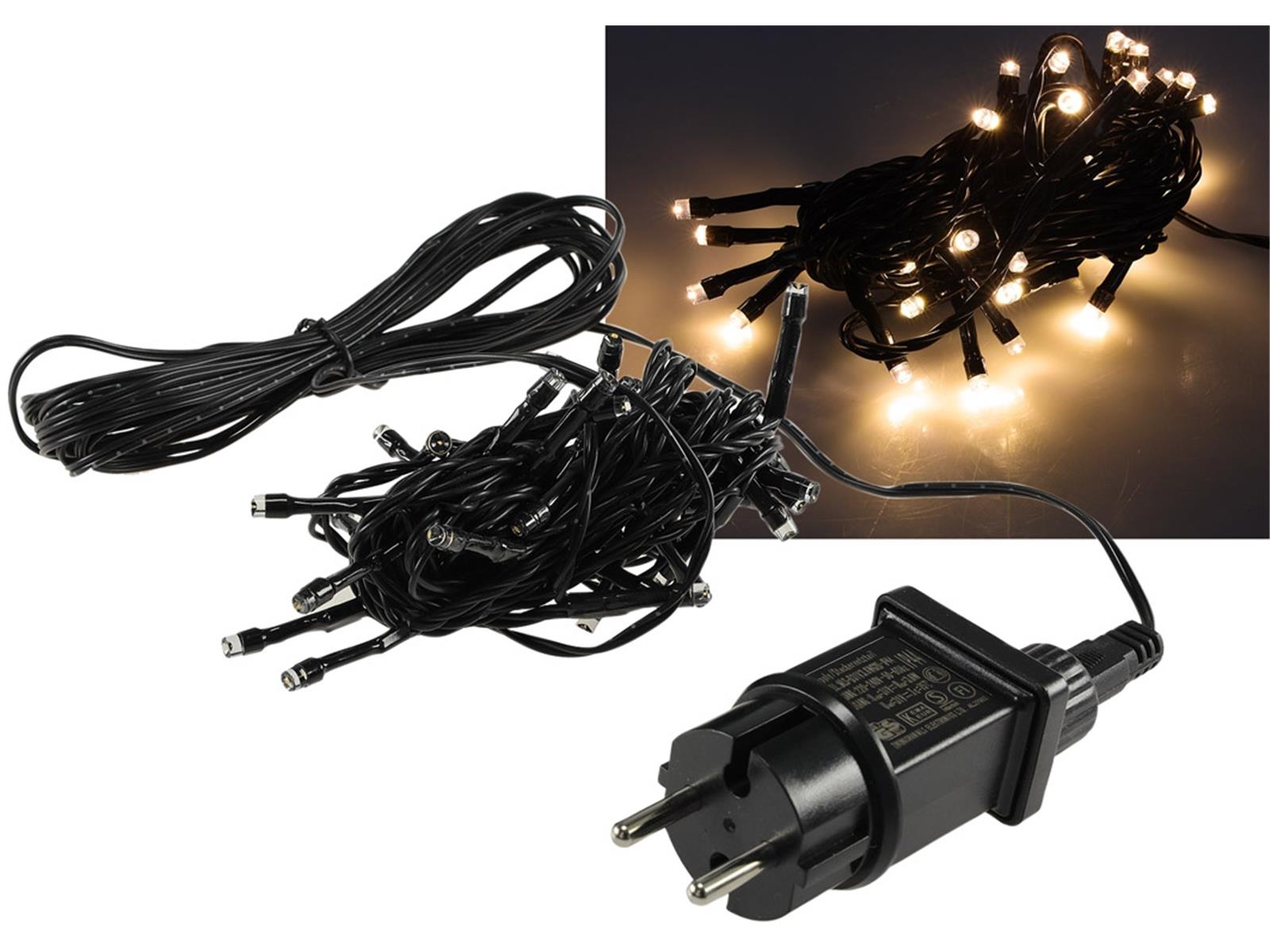 LED Aussen-Lichterkette "CT-ALK040" 4mwarmweiß, Kabel schwarz, IP44, 40 LEDs