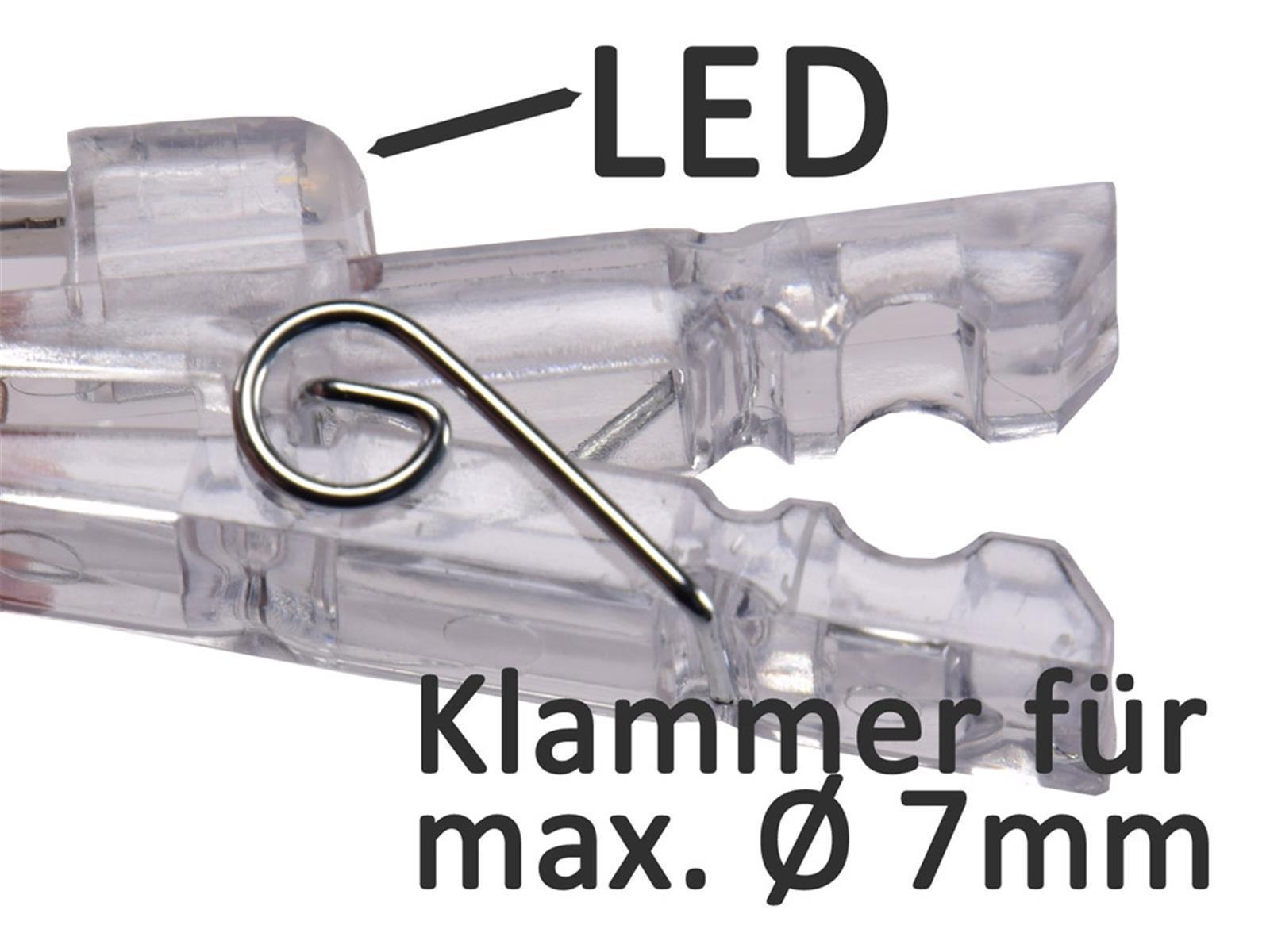 LED Lichterkette mit 40 Foto-Clips warmweiß, transp. Kabel, Batteriebetrieb