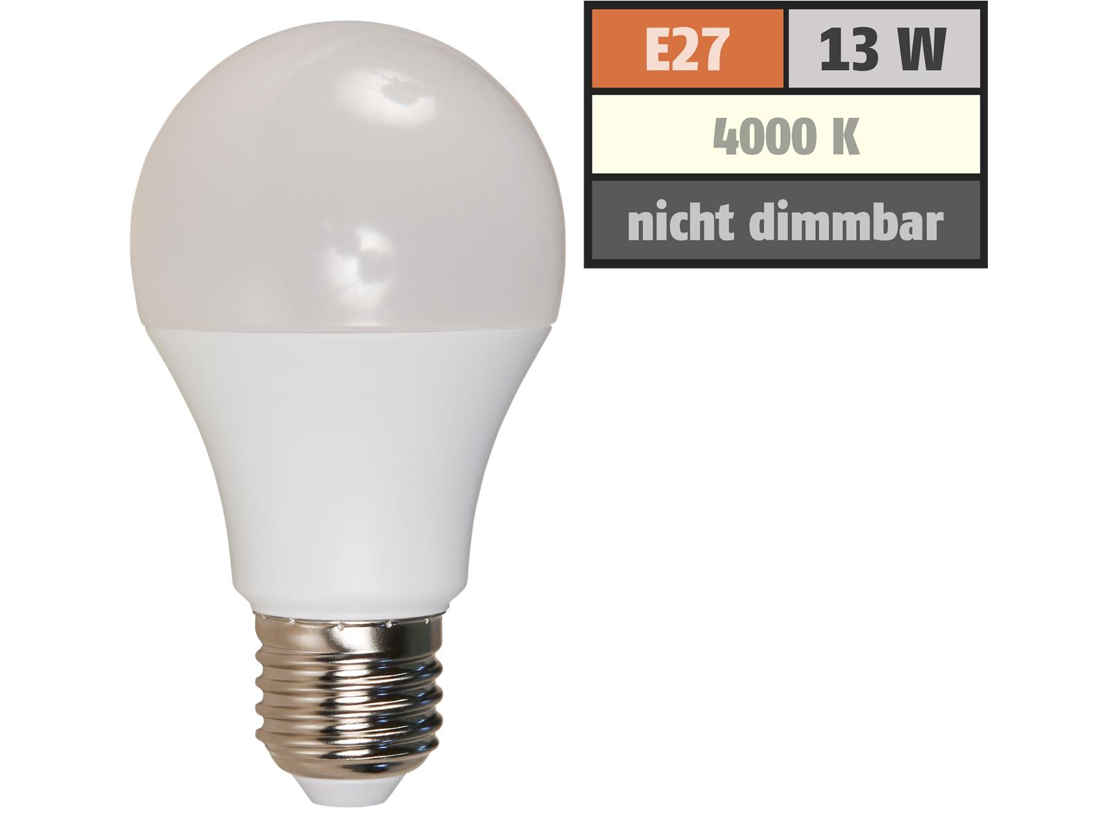 LED Glühlampe Premium, E27, 13W, 1250lm, 200°, 4000K, neutralweiß, Ø60x139mm