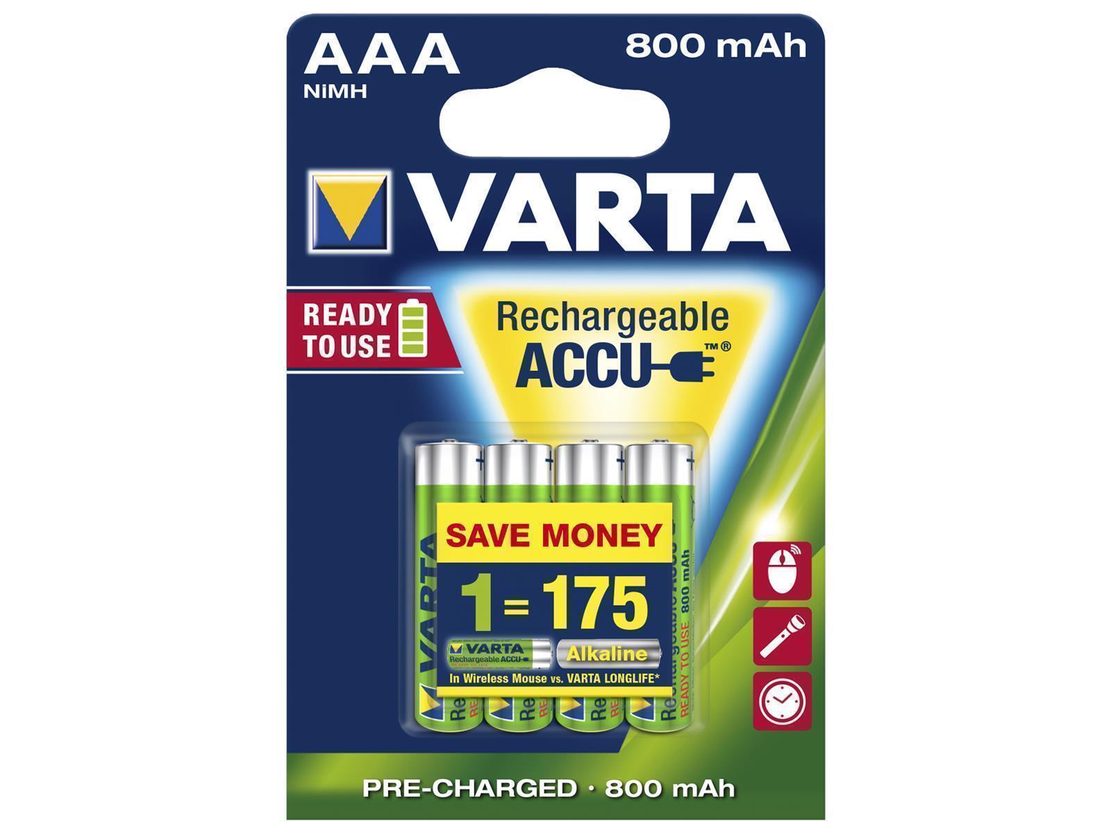 Micro-Akku VARTA ''LONGLIFE ACCU Ready2Use'', Ni-MH, 800mA, Typ AAA, 4er-Blister