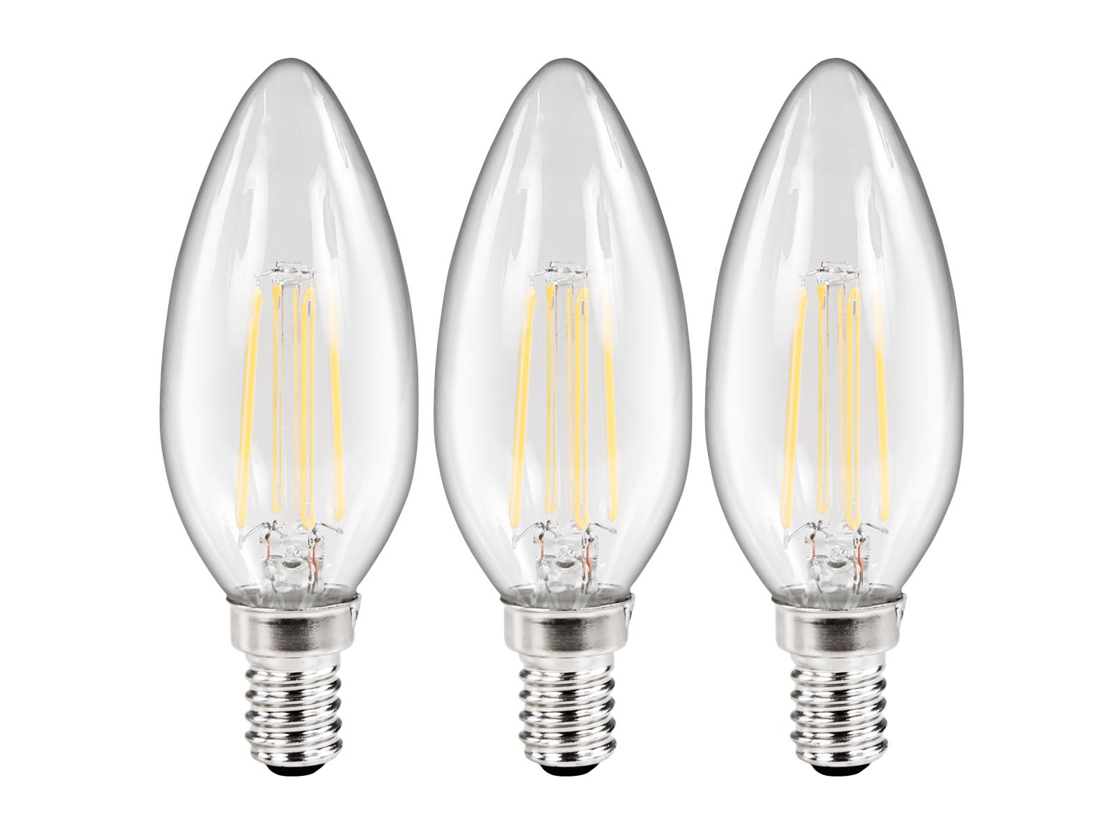 LED Filament Set McShine, 3x Kerzenlampe, E14, 3.6W, 360lm, warmweiß, klar