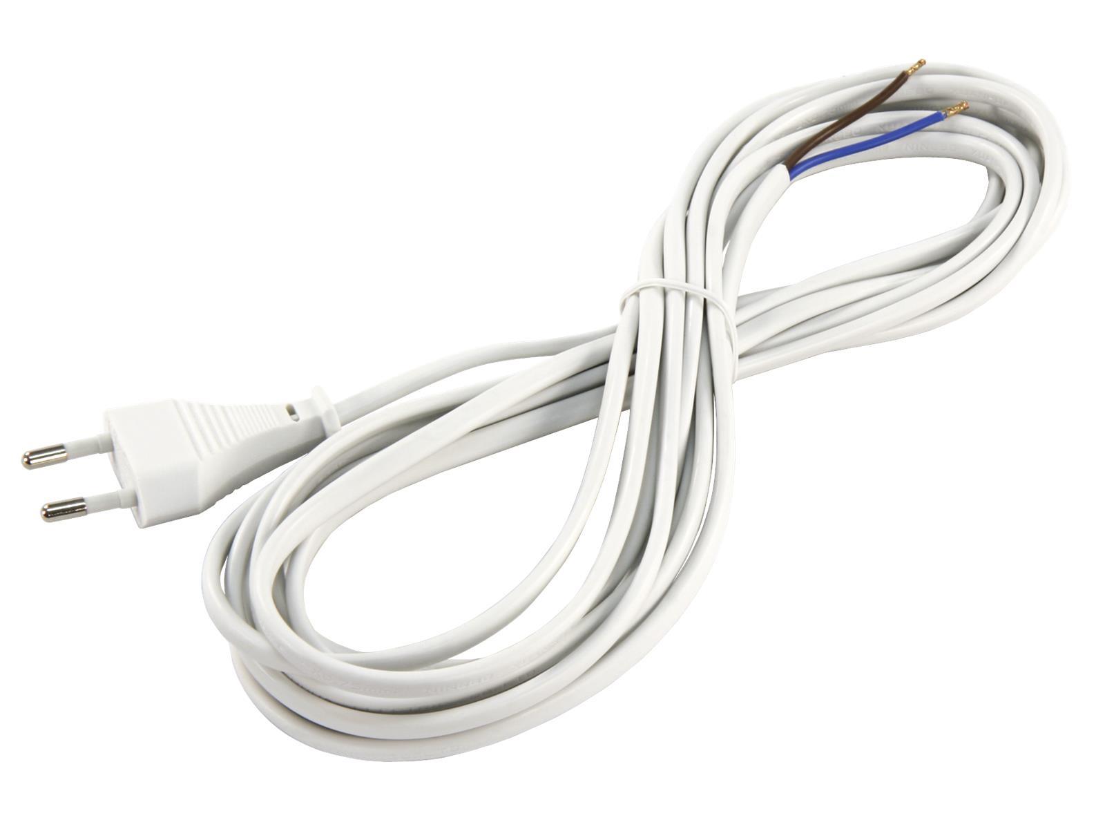 Euro-Netzkabel McPower mit blanken Enden Länge 5,0 m, 2x0,75 mm², weiß