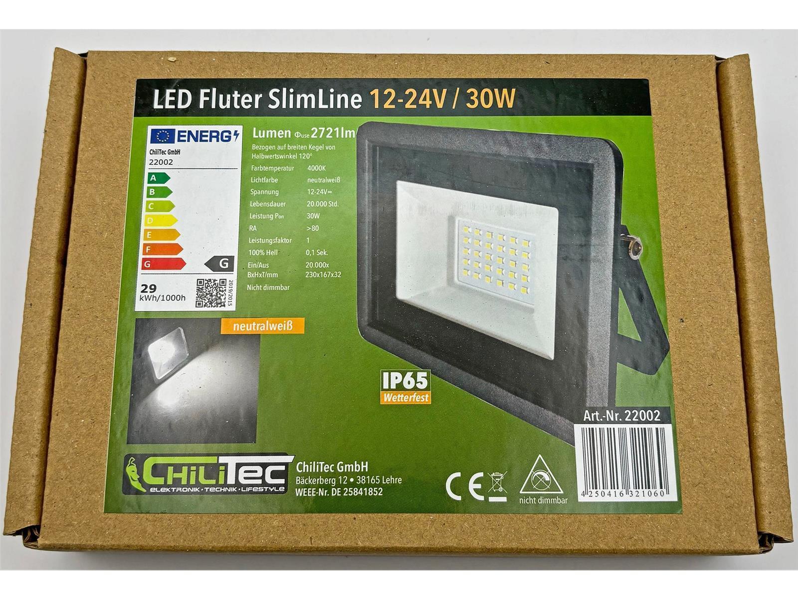 LED-Fluter SlimLine 30W, 12-24V=IP65, 2500 Lumen, 4000K, neutralweiß