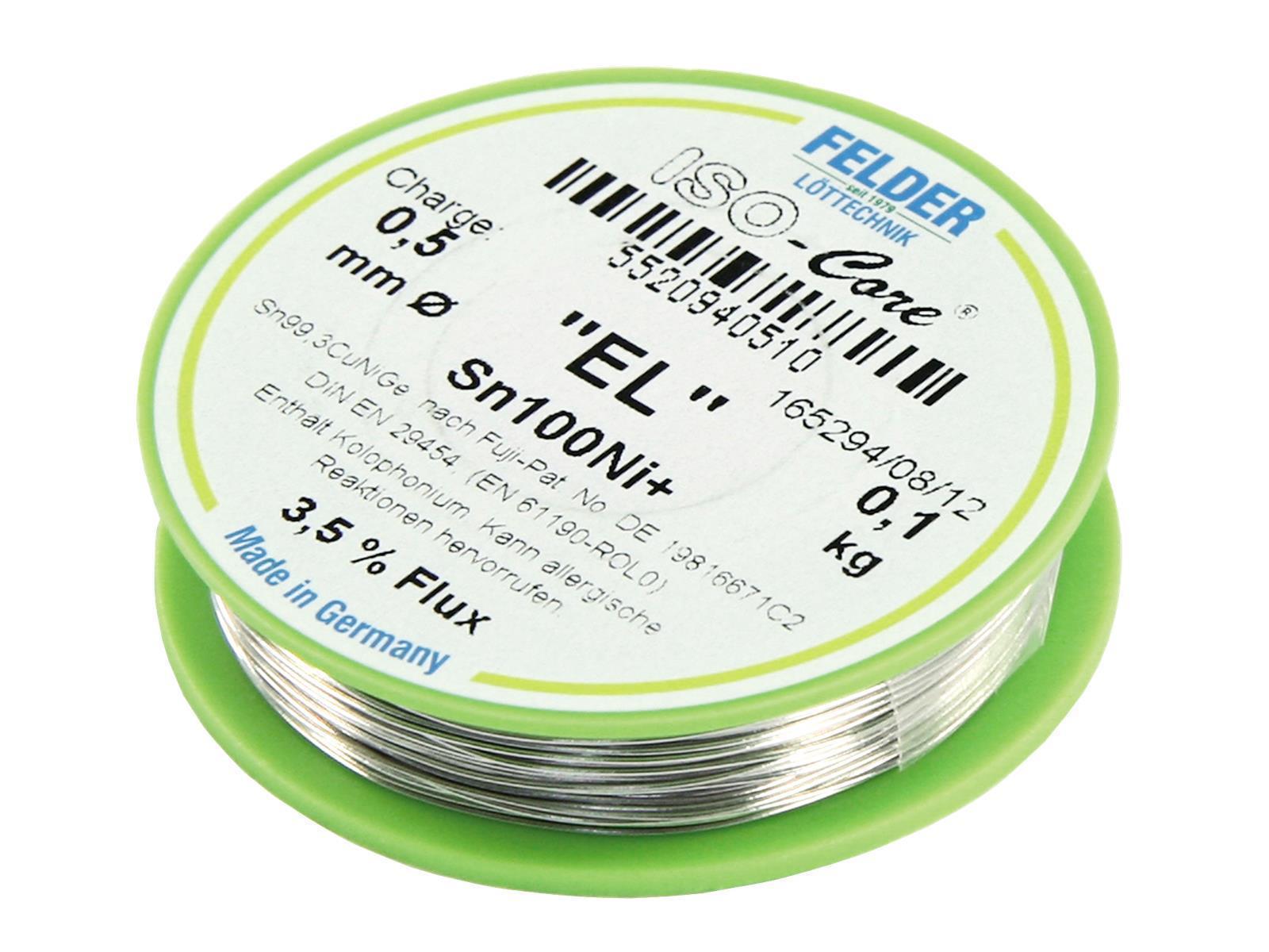 Lötzinn auf Rolle FELDER ISO-Core ''EL'', 0,5mm, 100g, bleifrei (Sn100%Ni+)