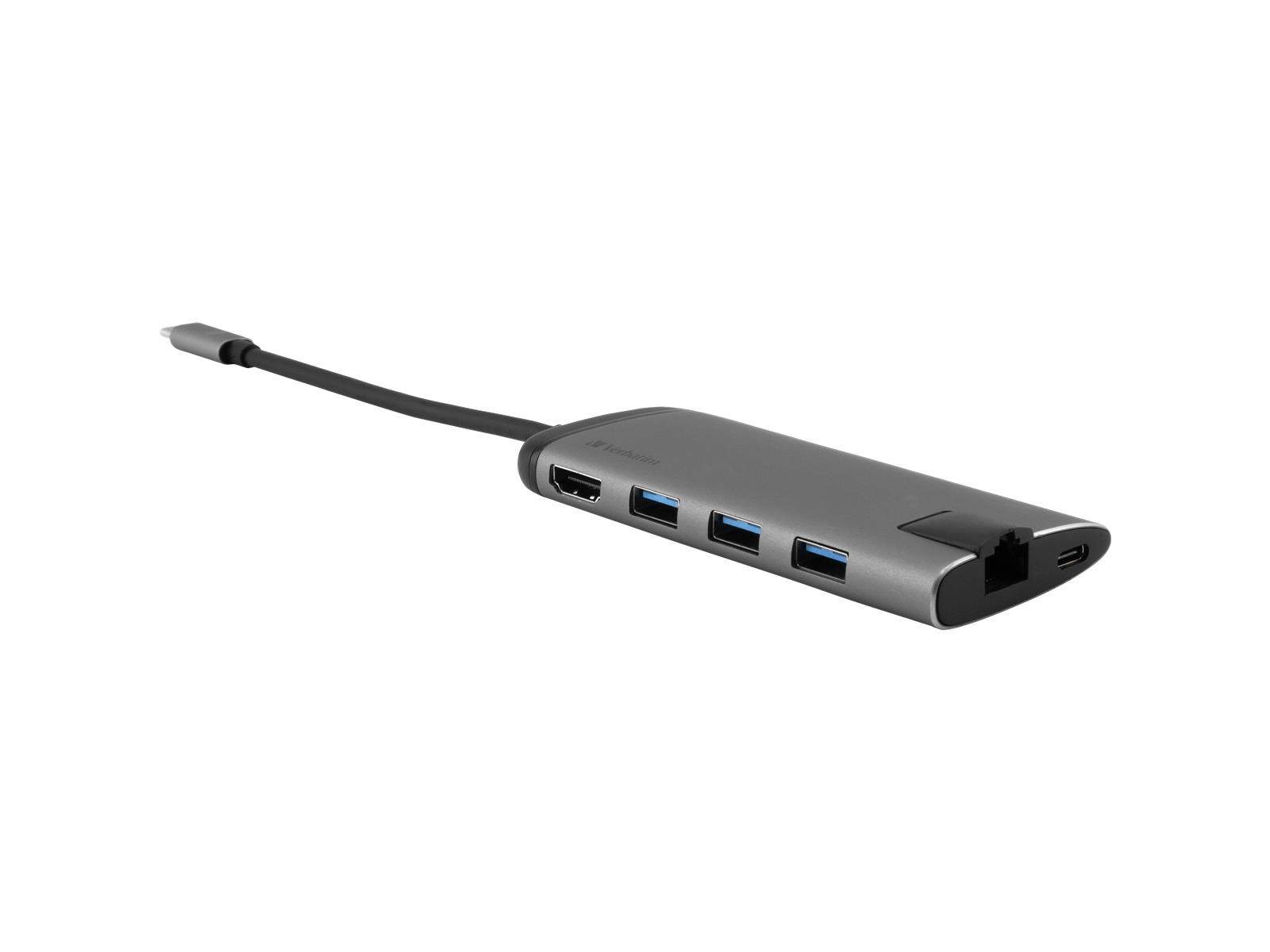 USB-C Multiport-Hub von Verbatim, USB 3.0, HDMI, SD, Ethernet, 15cm Kabel