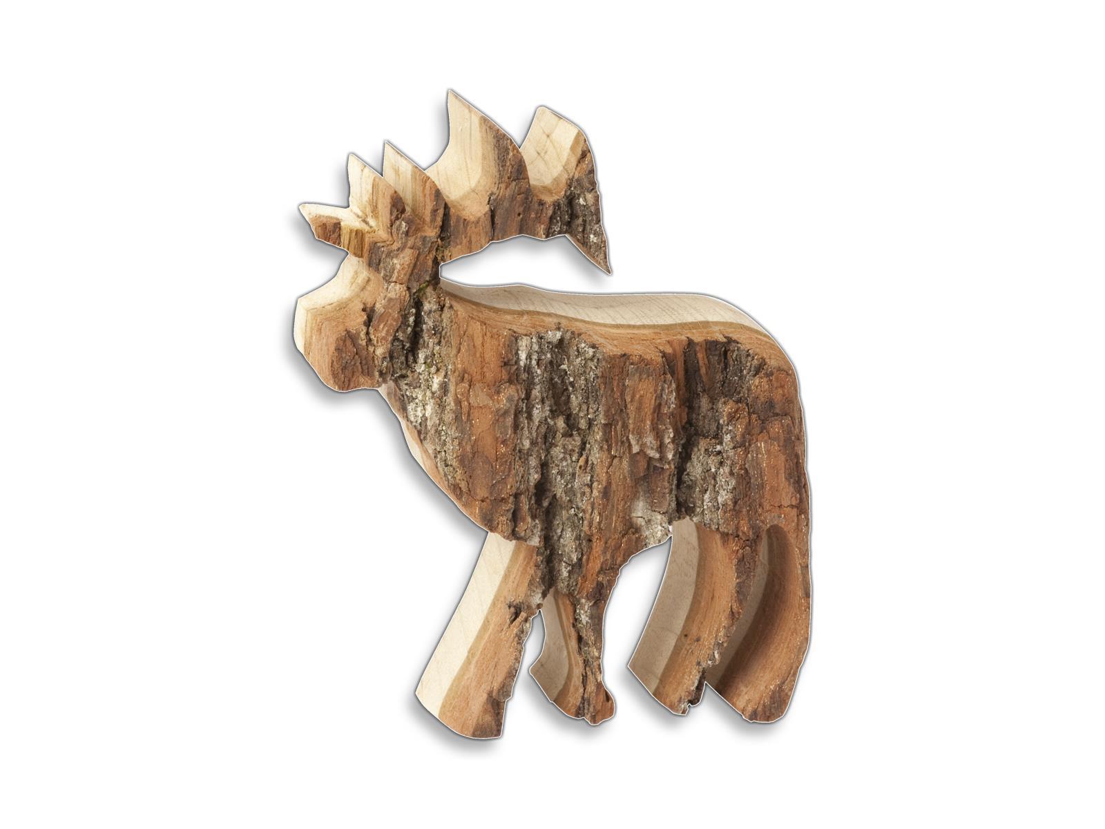 Hirsch mit Rinde aus Holz 16 cm