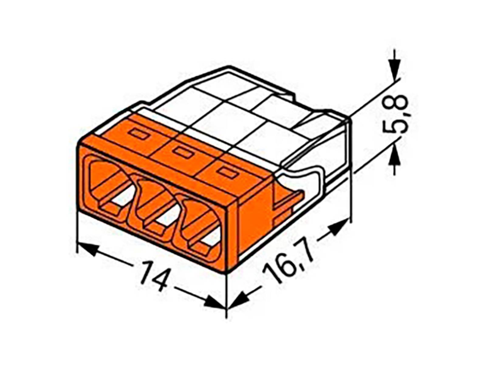 COMPACT-Verbindungsdosenklemme WAGO, eindrähtige Leiter, 3 Klemmstellen, orange