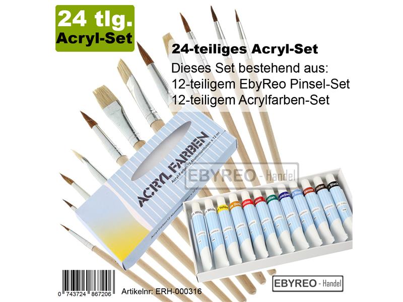 EbyReo® | Acryl-Set 24 teilig | 12 teiliges Pinsel Set | 12 teiliges Acrylfar...
