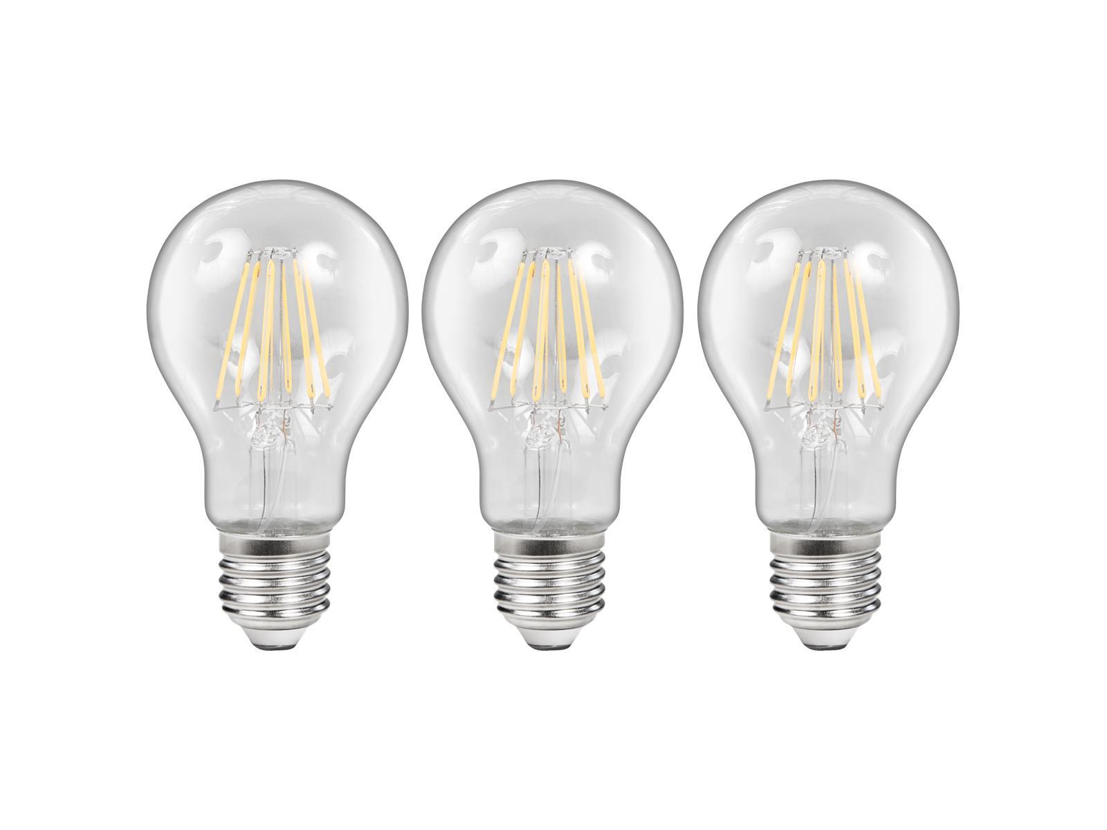 LED Filament Set McShine, 3x Glühlampe, E27, 6W, 600lm, warmweiß, klar, dimmbar