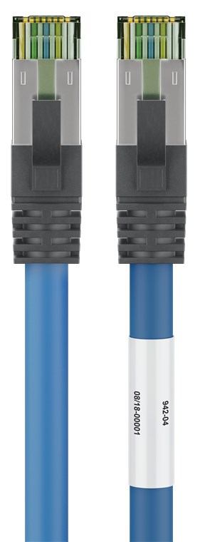 RJ45 (CAT 6A, 500 MHz) Patchkabel mit CAT 8.1 S/FTP Rohkabel, blau
