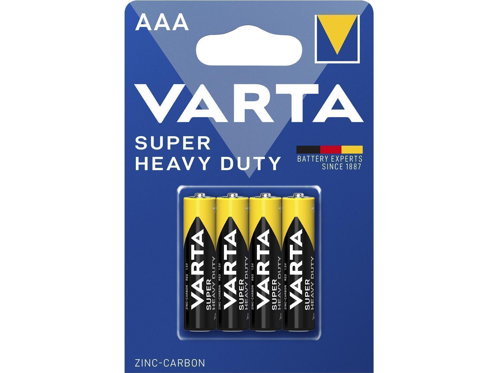 Micro-Batterie VARTA ''Super Heavy Duty'' Zink-Kohle, Typ AAA, R03, 1,5V, 4er-Pack